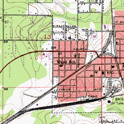 Topographic Map of Ward School, LA