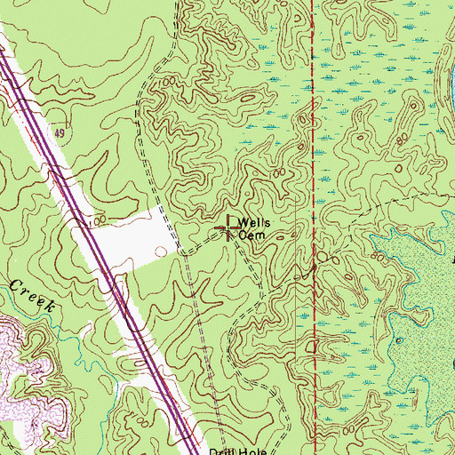 Topographic Map of Wells Cemetery, LA