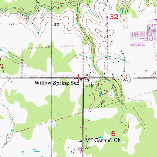 Topographic Map of Willow Spring School, LA