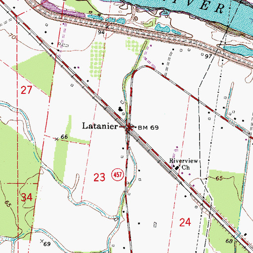 Topographic Map of Latanier, LA