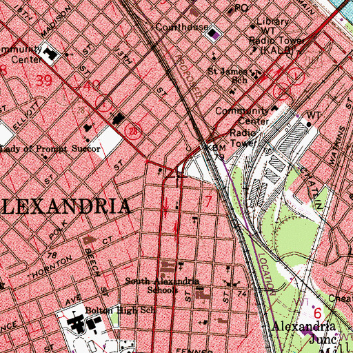 Topographic Map of Magnolia Baptist Church, LA