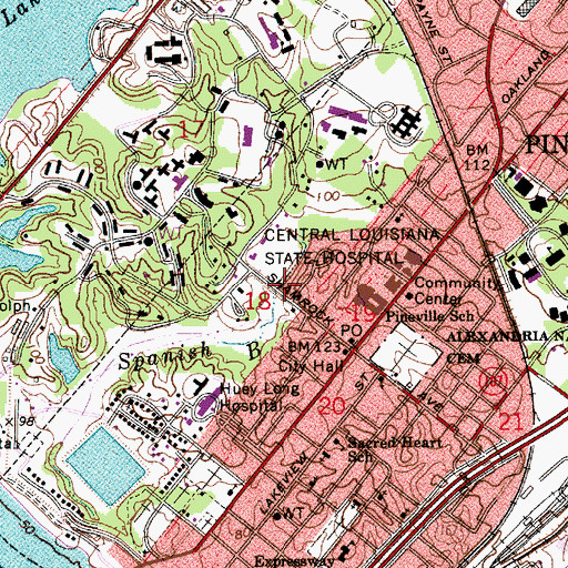 Topographic Map of Pineville Branch Rapides Parish Library, LA