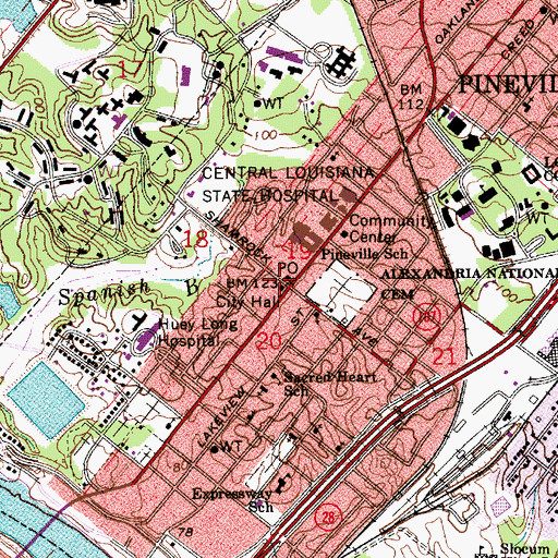 Topographic Map of Pineville City Hall, LA