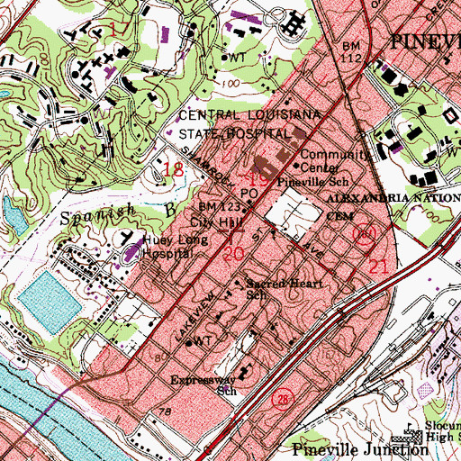 Topographic Map of Pineville Main Street Community Center, LA