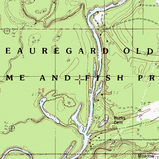 Topographic Map of Beauregard Old River Game and Fish Preserve, LA