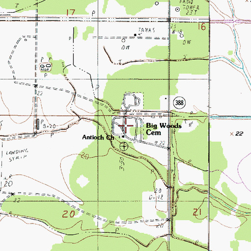 Topographic Map of Big Woods Cemetery, LA