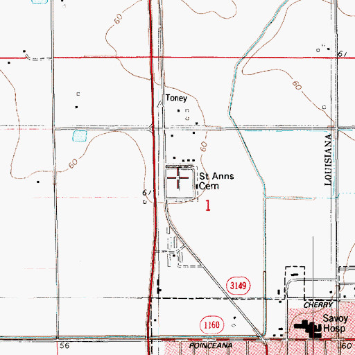 Topographic Map of Saint Anns New Cemetery, LA