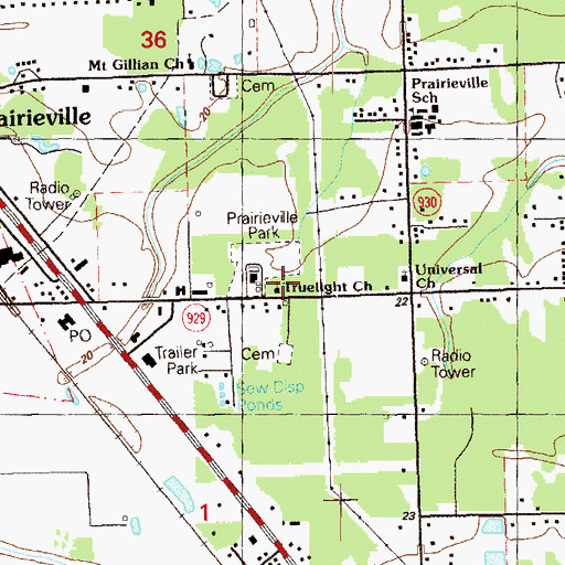 Topographic Map of Truelight Baptist Church, LA