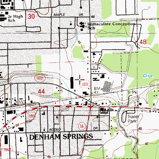 Topographic Map of Denham Springs Junior High School, LA