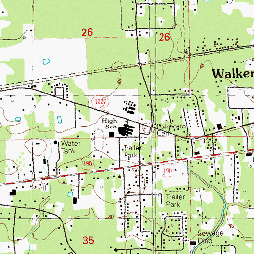Topographic Map of Walker High School, LA