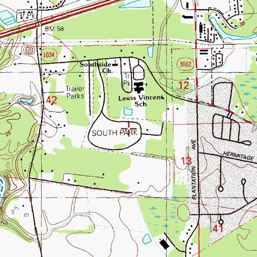Topographic Map of South Park, LA