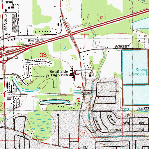 Topographic Map of Southside Junior High School, LA