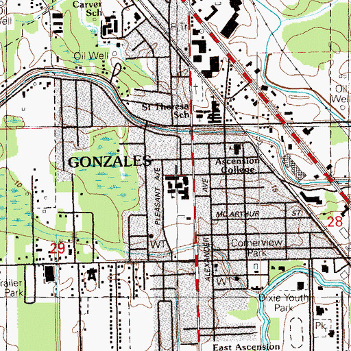 Topographic Map of Gonzales School, LA