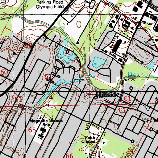 Topographic Map of Perkins Road Olympia Field, LA