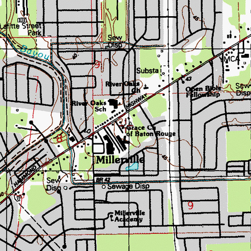 Topographic Map of Grace Church of Baton Rouge, LA