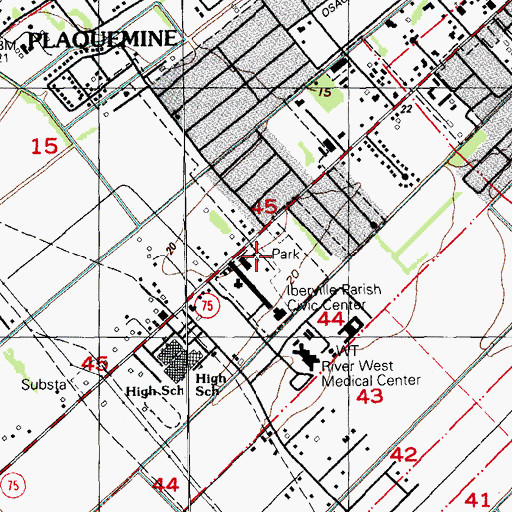 Topographic Map of Iberville Parish Library, LA