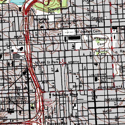 Topographic Map of North 14th Street Park, LA