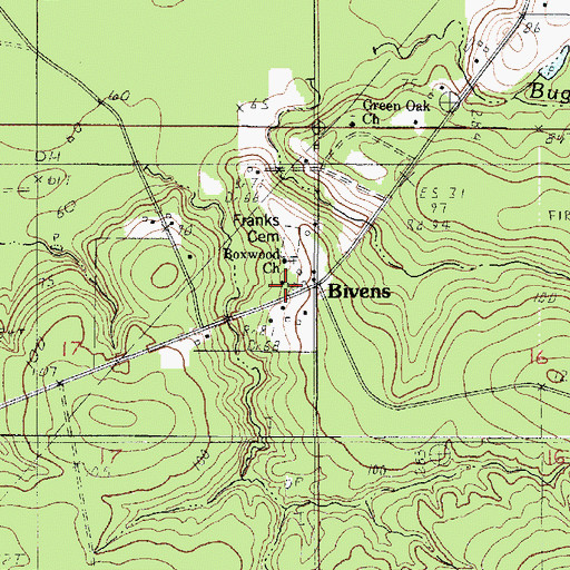 Topographic Map of Bivens, LA