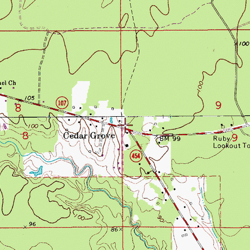 Topographic Map of Cedar Grove, LA