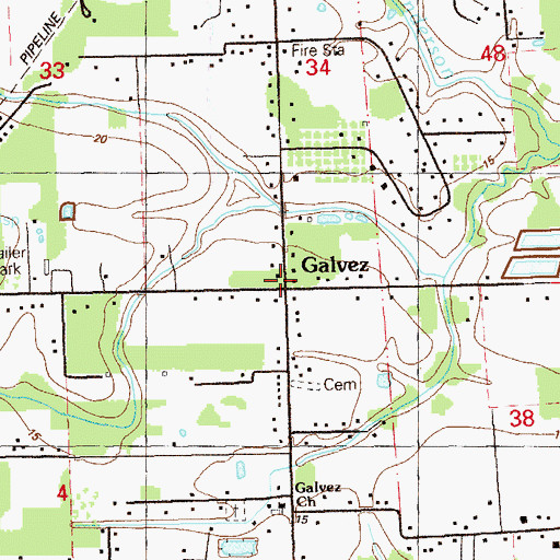 Topographic Map of Galvez, LA