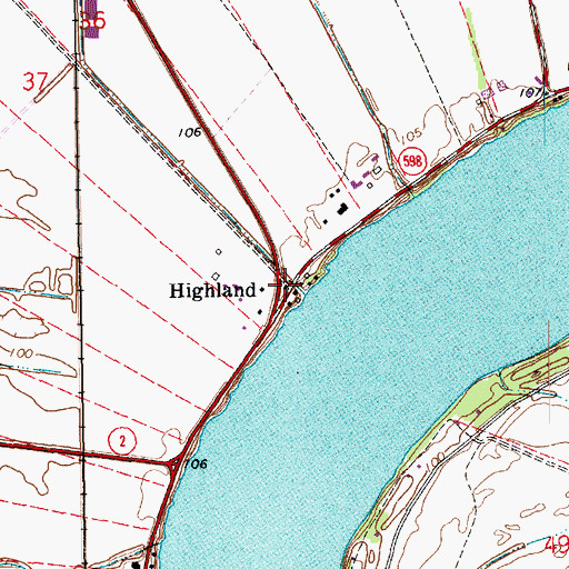 Topographic Map of Highland, LA