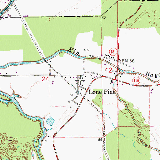 Topographic Map of Lone Pine, LA