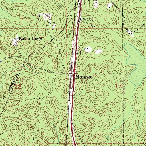 Topographic Map of Nobrac, LA