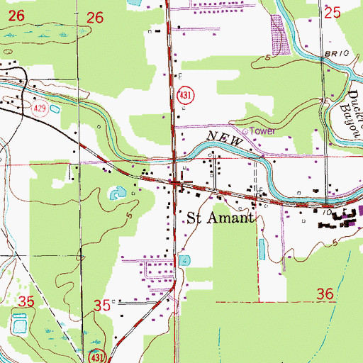Topographic Map of Saint Amant, LA