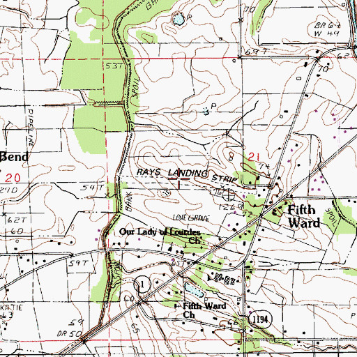 Topographic Map of Rays Landing Strip, LA