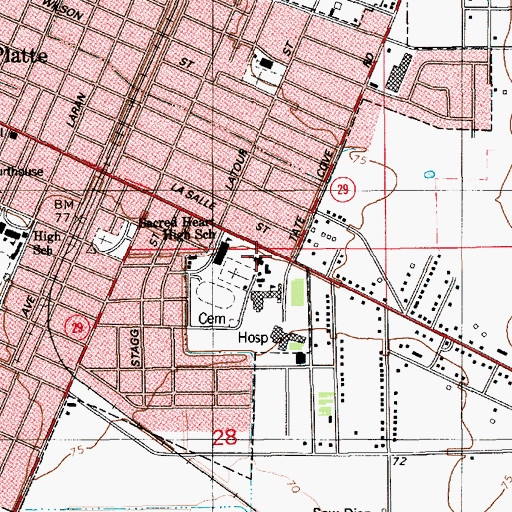 Topographic Map of Sacred Heart Catholic Church, LA