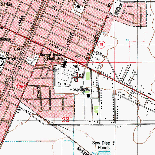 Topographic Map of Sacred Heart Elementary School, LA