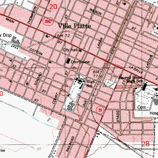Topographic Map of Ville Platte High School, LA