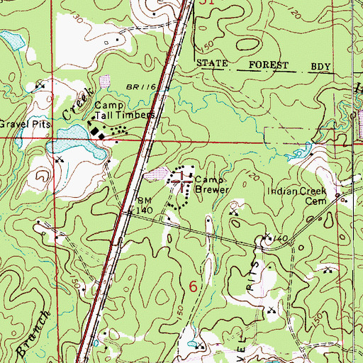 Topographic Map of Camp Brewer, LA