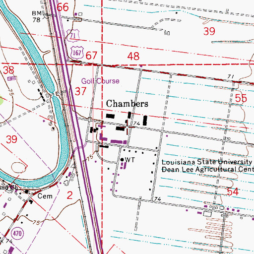 Topographic Map of Chambers, LA