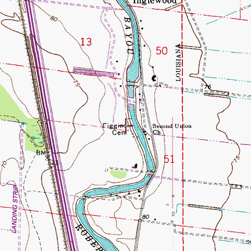 Topographic Map of Figgins Cemetery, LA
