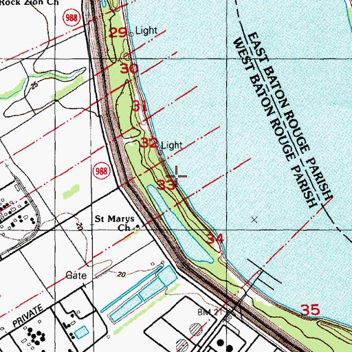 Topographic Map of Saint Delphine Landing, LA