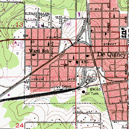 Topographic Map of DeQuincy Church of Christ, LA