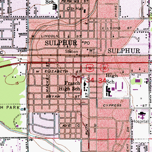 Topographic Map of First Baptist Church, LA