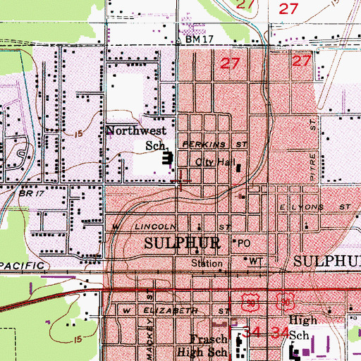 Topographic Map of Sulphur Tabernacle Church, LA