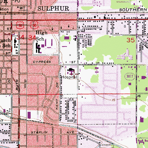 Topographic Map of West Calcasieu Cameron Hospital, LA