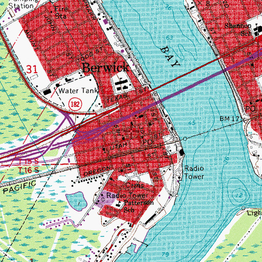 Topographic Map of Berwick City Hall, LA