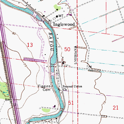 Topographic Map of Inglewood Plantation Historic District, LA