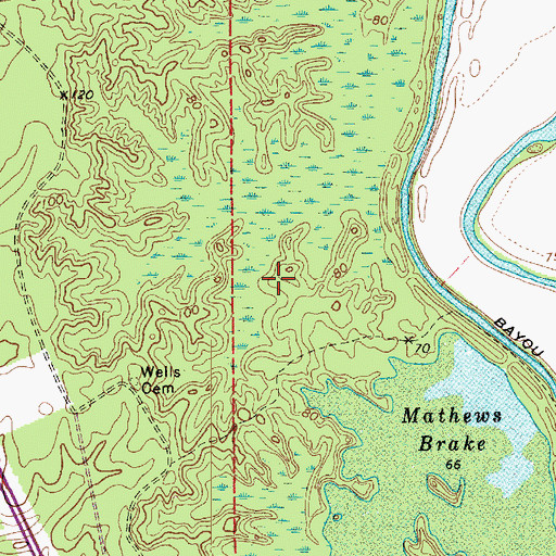 Topographic Map of Mathews Cemetery, LA