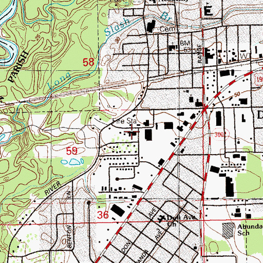 Topographic Map of Denham Springs City Hall, LA