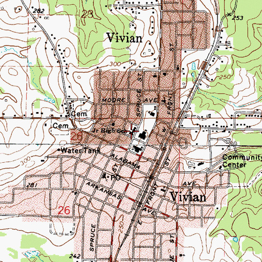 Topographic Map of Vivian Middle School, LA