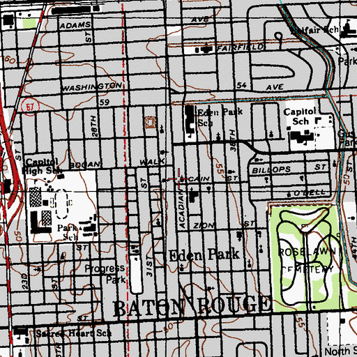Topographic Map of Saint Rock Baptist Church, LA