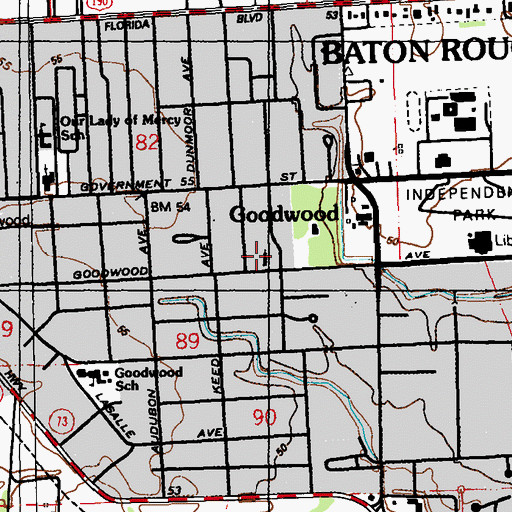 Topographic Map of Goodwood Baptist Church, LA