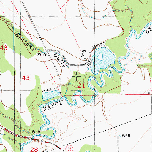 Topographic Map of Beacons Gully, LA