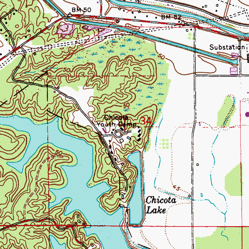 Topographic Map of Chicota Youth Camp, LA