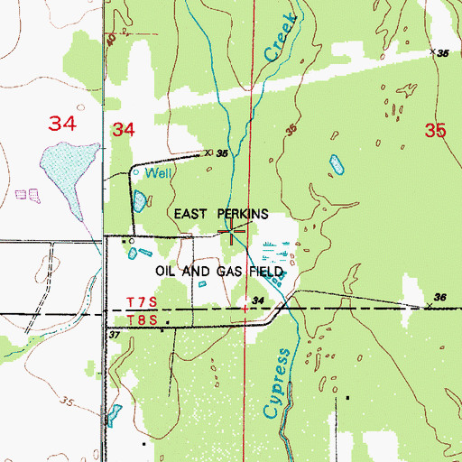 Topographic Map of East Perkins Oil and Gas Field, LA